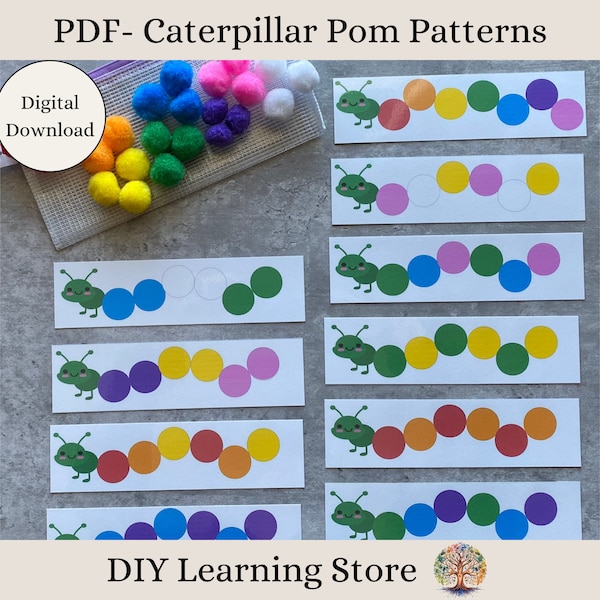 PDF- Pom Pom Patterns Activity Cards- Instant Download-Montessori Learning Toy for Preschool, Homeschool, Special Needs, Toddler quiet time
