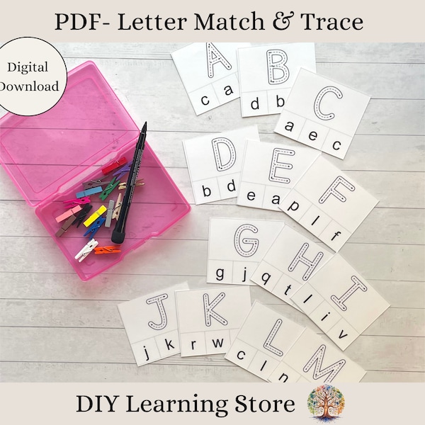 PDF- Letter matching and tracing - Instant Download- Montessori Learning Toy for Preschool, Homeschool, Special Needs