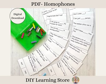PDF- Homophone Activity Cards- Montessori Learning toy for 1st grade, 2nd grade, 3rd grade, Homeschool, Special Needs, Quiet time, Centers