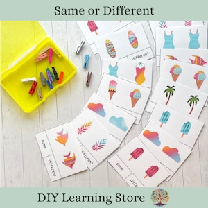 Same or Different-Clip Cards- Task box activity for preschool, kindergarten, homeschool, and special education students