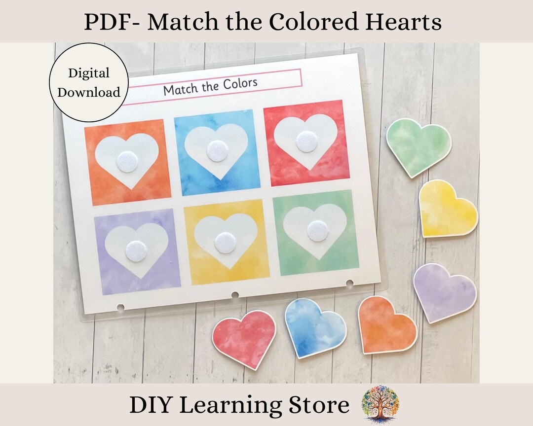 Colored Hearts Match- Valentine's Day Activity Page- Toddler, Preschool ...