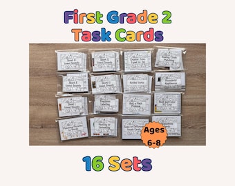First Grade 2 Task Card Bundle | 16 learning activities | Homeschool, Pre K, Special Education, Teacher Resource | Laminated Cards Only