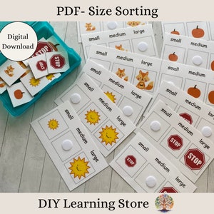 Kaarten voor het sorteren op grootte van taakkaarten 1 - direct downloaden - Montessori-leerspeelgoed voor kleuterschool, thuisonderwijs, speciale behoeften, stille tijd voor peuters-pdf