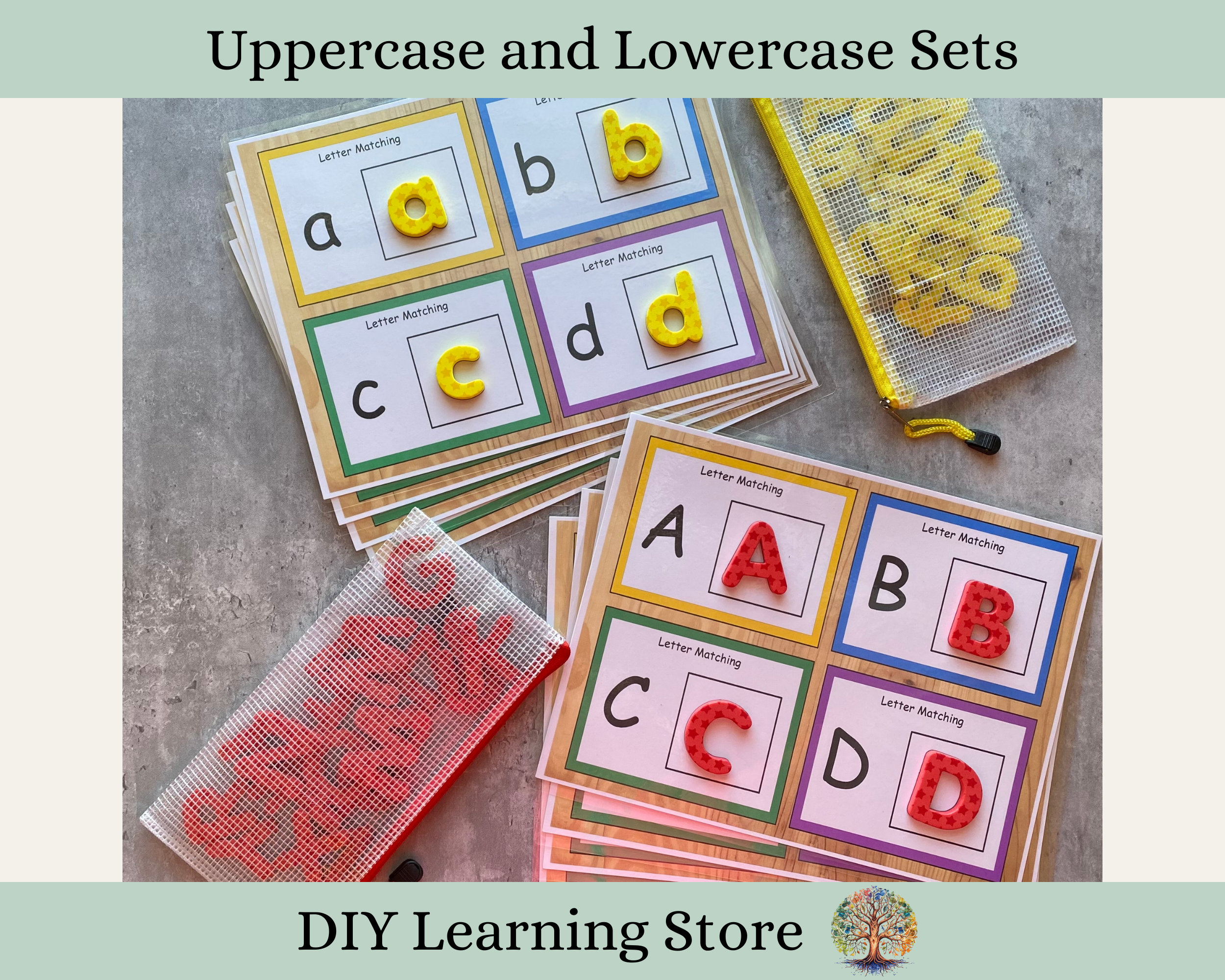 Letter Matching-Uppercase & Lowercase Letters-Activity Set- Montessori Learning Toy for Preschool, Homeschool, Special Education, Quiet time