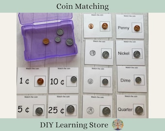 Coin Matching-Task Box Activity Set- Montessori Learning Toy for Kindergarten, 1st, 2nd, 3rd grade, Homeschool, Special Education