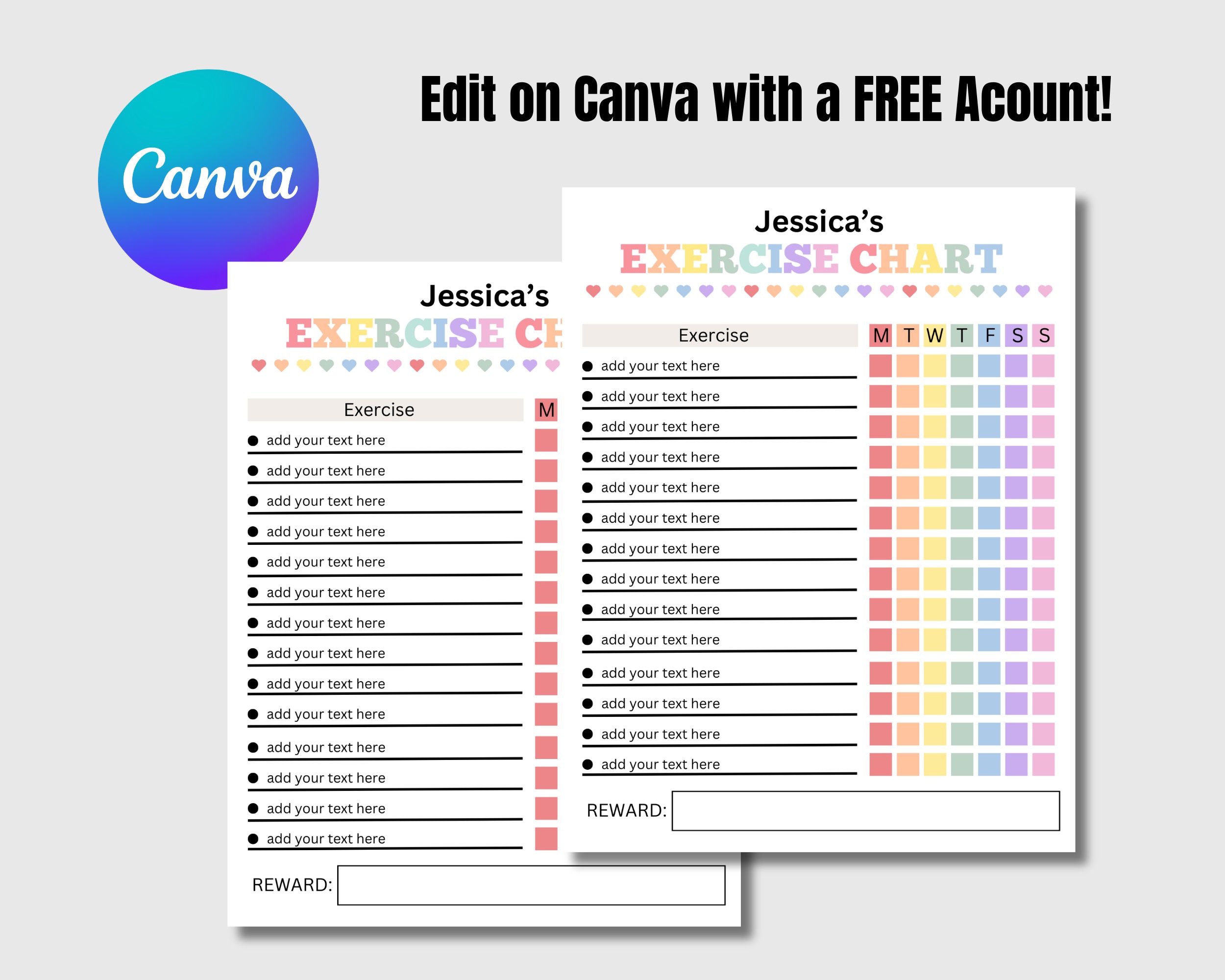 Editable Exercise Chart for Kids - Behavior Tracking Chart - Reward ...