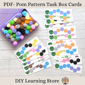 Cartes de boîte à tâches Motifs pompons- Activité d'apprentissage Montessori- Besoins spéciaux- Temps calme- Centres d'apprentissage- Éducation préscolaire- Kits d'apprentissage-PDF