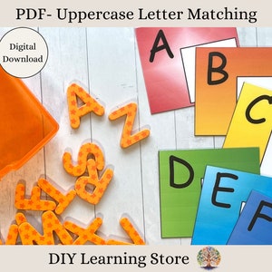 Cartas de atividade de correspondência de letras maiúsculas - impressões educacionais - Brinquedo de aprendizagem Montessori para pré-escola, educação domiciliar, fichários para necessidades especiais - PDF