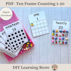 Zehner Rahmen 1-20 Aktivitätskarten-Sofortiger Download- Montessori Lernspielzeug für Vorschule, Kindergarten, Heimschule, spezielle Bedürfnisse- PDF