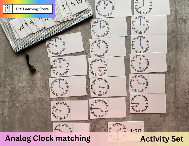 Analog Clock Matching- Telling Time Activity Set- Montessori Learning ...