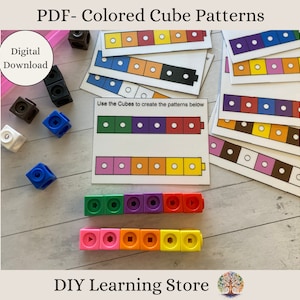 Farbige Würfel Muster Aktivitätskarten - Sofortiger Download - Montessori Vorschule - Frühes Lernen - Muster und Mathe - PDF