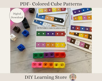 Colored Cube Pattern Cards – Montessori Math Activity (Digital Download)