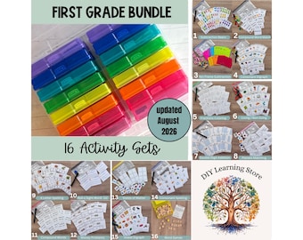 1st grade Activity Bundle- 16 task box learning activities and carrying case- Classroom Centers, Teacher Resources, Special Needs Materials