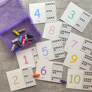Ten Frame Number Match Clip Cards- Task Box Activity Set for Preschool, Kindergarten, and Special Education