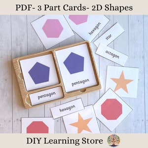 2D Shapes- Montessori 3 Part Flash Cards- Instant Download- Editable PDF- Montessori toys and games- Learning Activities - Preschool