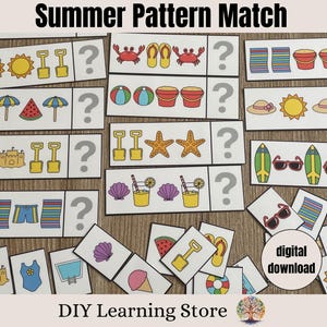 Padrão pré-escolar - Cartões com tema de verão - Atividades para crianças - Aprendizagem pré-escolar - Preparação para o jardim de infância - Caixa sensorial - Brinquedo educativo - Jogo para imprimir