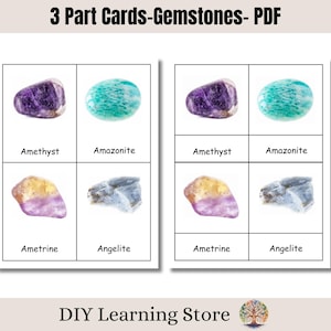 Cartes en 3 parties - PIERRES PRÉCIEUSES - 40 cartes-éclair modifiables - Cartes Montessori - Tout-petit, préscolaire, école à la maison, maternelle, besoins spéciaux - PDF modifiable