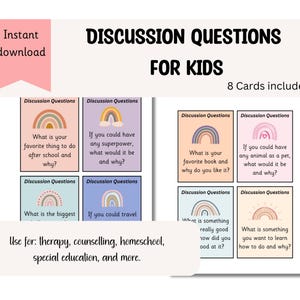 Preguntas para romper el hielo - Tarjetas de conversación para niños - Tarjetas de terapia - Herramientas para consejeros - Herramientas para docentes - Herramientas para padres - Descarga instantánea