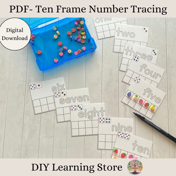 PDF- Ten frame counting and number tracing task box activity cards-Instant download- Montessori learning toy for preschool, homeschool