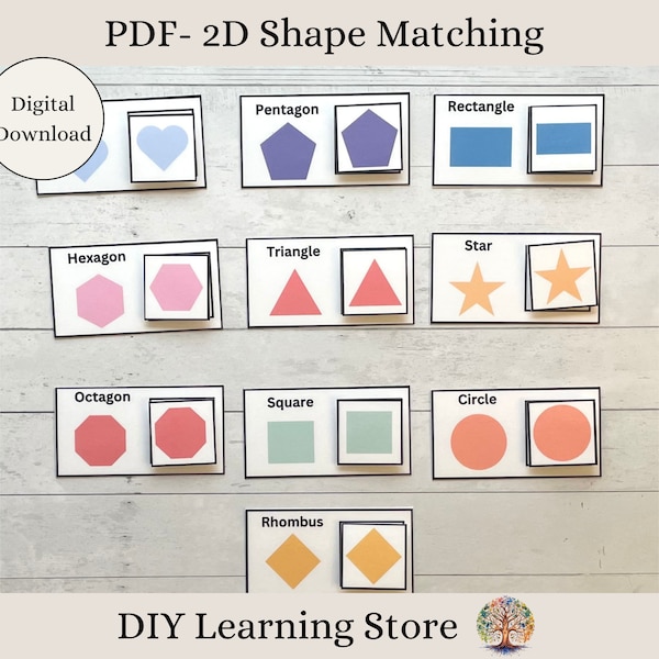 PDF- 2D Shape Matching Task Box Activity Set- Montessori Printable- Homeschool, Preschool, Toddler Busy Book, Special Education