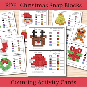 Weihnachten Zählen Snap Block Mats - 12 Karten - Vorschule, Kindergarten, Heimschule, besondere Bedürfnisse - Lernressourcen - PDF