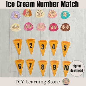 Jeu d'associations de numéros de crème glacée - activités pour tout-petits - apprentissage préscolaire - préparation pour la maternelle - poubelle sensorielle jouet éducatif - jeu à imprimer