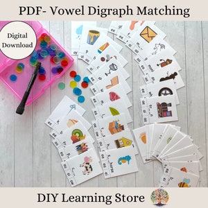 Schede di attività sui digrammi vocalici - Download immediato - Giocattolo didattico Montessori per la scuola materna, prima elementare, istruzione parentale, bisogni speciali - PDF