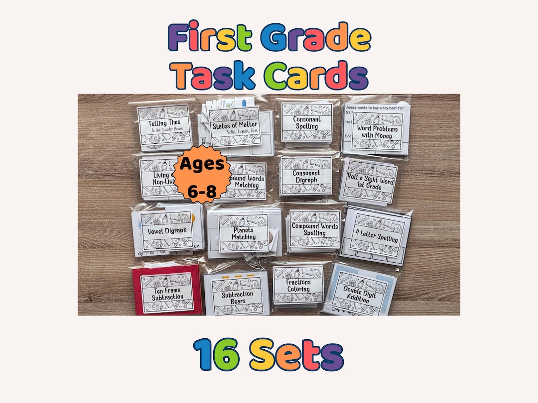 First Grade Task Card Bundle | 16 Learning Activities | Homeschool, Pre ...