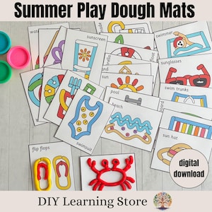 Tapetes de plastilina - Tarjetas con temática de verano - Actividades para niños pequeños - Aprendizaje preescolar - Preparación para el jardín de infantes - Juguete educativo con contenedor sensorial - Juego imprimible