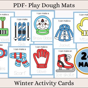 Winter Knetmasse- 24 Visuelle Karten- Vorschule, Kindergarten, Heimschule, besondere Bedürfnisse - Lernressourcen- PDF