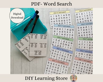 PDF- Word Search- long and short vowel sounds- Activity Cards