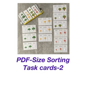Schede di attività per la classificazione delle dimensioni 2 - download immediato - Giocattolo didattico Montessori per la scuola materna, istruzione parentale, bisogni speciali, momenti di tranquillità - PDF