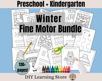 Winter Fine Motor Bundle- Worksheets for Preschool, Kindergarten, Special Needs- Dot Art, Playdough Mats, Scissor Skills, Handwriting
