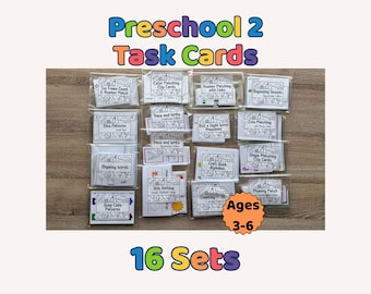 Preschool 2 Task Card Bundle | 16 learning activities | Homeschool, Pre K, Special Education, Teacher Resource | Laminated Cards Only