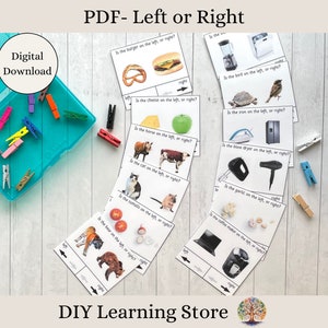 Cartões de atividade para a esquerda ou direita - Download instantâneo - Brinquedo de aprendizagem Montessori para pré-escola, jardim de infância, 1ª série, educação domiciliar, educação especial - PDF
