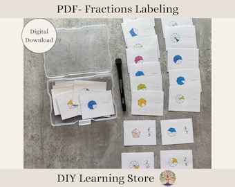 PDF- Fractions Labeling-activity cards- Instant download- Montessori Learning Toy for 1st grade, 2nd grade, 3rd grade, 4th grade, homeschool