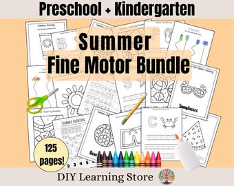 Sommer Feinmotorik Paket- Arbeitsblätter für Vorschule, Kindergarten, spezielle Bedürfnisse - Dot Art, Knete, Schere, Handschrift Übung