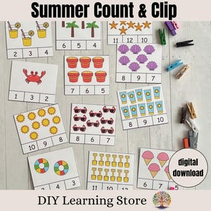 Compter de 1 à 12 ans - Cartes sur le thème de l'été - Activités pour les tout-petits - Apprentissage préscolaire - Préparation à la maternelle - Poubelle sensorielle, jouet éducatif - Jeu à imprimer