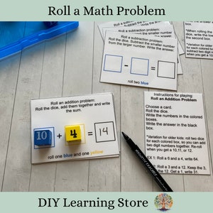 Roll a Math Problem-Task Box Activity Set- Montessori Learning Toy for Kindergarten, 1st, 2nd, 3rd grade, Homeschool, Special Education