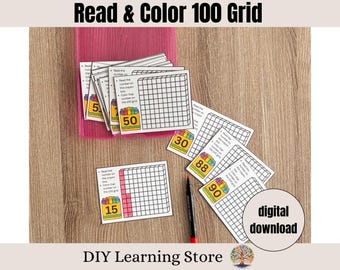 Read & Color 100 Grid Activity Cards – Montessori Learning (PDF)