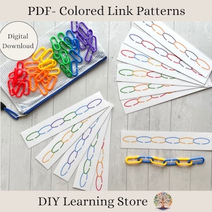 Motifs de liens colorés - Jouet d'apprentissage Montessori pour enfants d'âge préscolaire, école à la maison, besoins spéciaux, tout-petits Temps calme - Téléchargement instantané - PDF