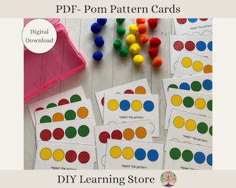 PDF- Pom Patterns- activity cards- Instant download- Montessori Learning Toy for Preschool, Homeschool, Special Needs, Toddler Quiet time