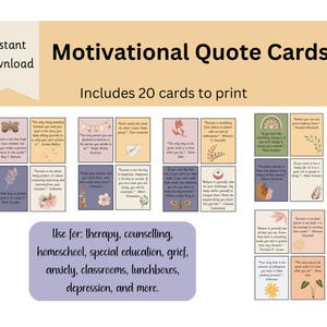 Tarjetas con citas motivacionales (PDF, imprimibles) Tarjetas con afirmaciones curativas positivas, tarjetas didácticas con citas, alivio de la ansiedad, decoración de la oficina de terapia
