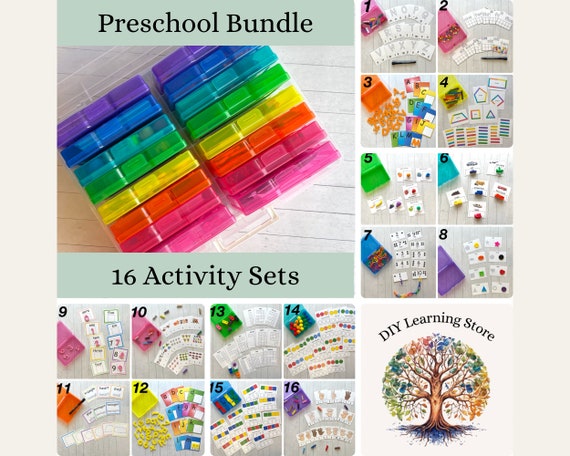 Preschool Activity Bundle- 16 task box learning activities and carrying case- Homeschool, Pre K, Special Education, Teacher Resource