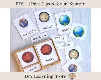 Solar System- Montessori 3 Part Flash Cards- Montessori toys and games- Instant Download- Editable PDF