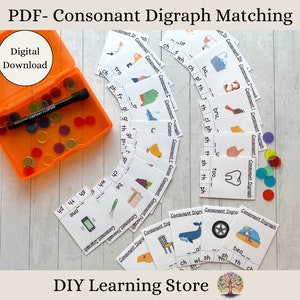 Cartões de atividade de dígrafo consonantal - Download instantâneo - Brinquedo de aprendizagem Montessori para pré-escola, educação domiciliar, jardim de infância, necessidades especiais - PDF