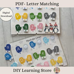 Manoplas para unir letras - Juego de actividades de invierno - Niños pequeños, preescolares, jardín de infantes, educación en el hogar, necesidades especiales - Recurso de aprendizaje didáctico - PDF