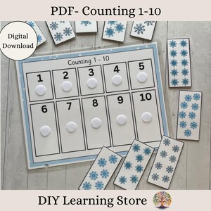 1～10 を数える冬のアクティビティ - 幼稚園のアクティビティ、幼児向けビジーブック、ビジーブック、冬をテーマにした、ファイルフォルダーアクティビティ、学習リソース - PDF