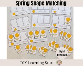 Spring Shape Matching Game- Toddler Activity Cards- Preschool Montessori- Homeschool Resource- Learning Toy- Educational Printable