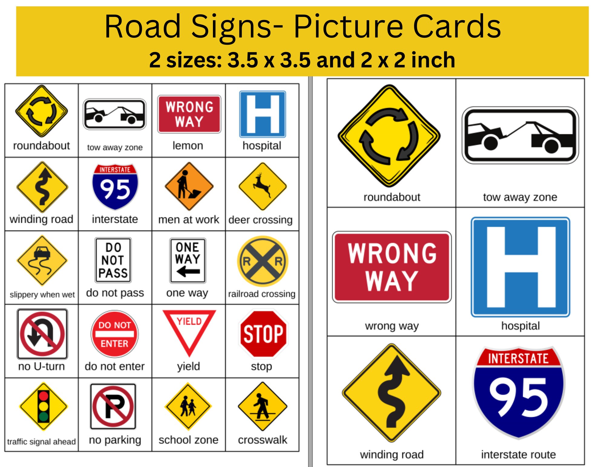 Road Signs Picture Cards PECS, Labels, Flashcards, and more for